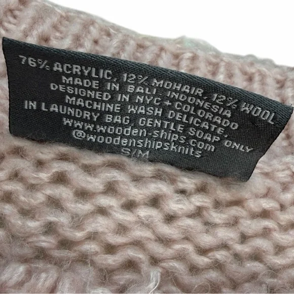 Wooden Ships Women's Oliver Distressed Crew Chunky Sweater In Pink Conch S/M - Picture 6 of 9